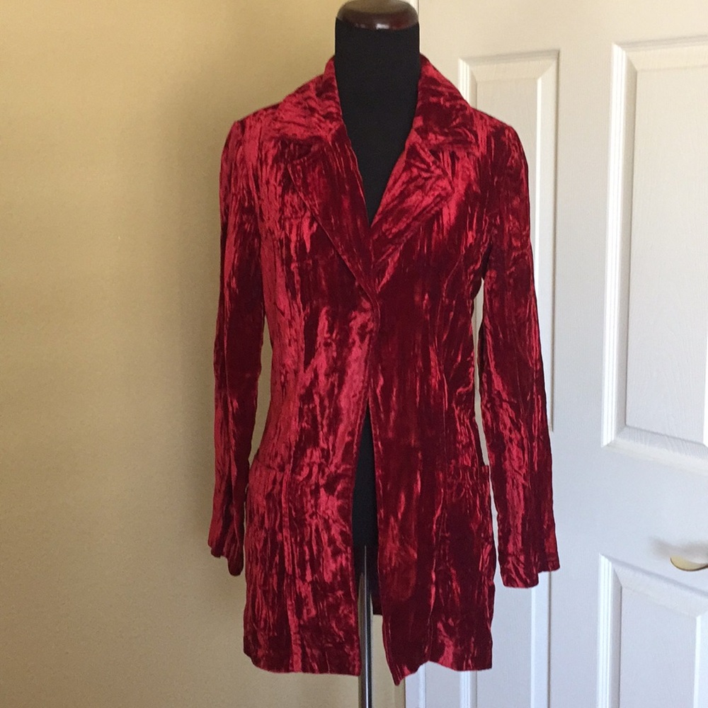 Vintage Retro Red Blazer Jacket crush velvet style